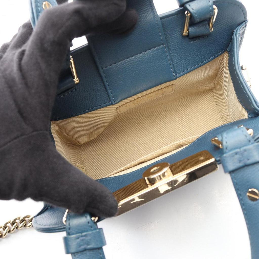 Chanel Shoulder Bag Quilted 2-Way Blue Leather Logo Plate Chain — view 3