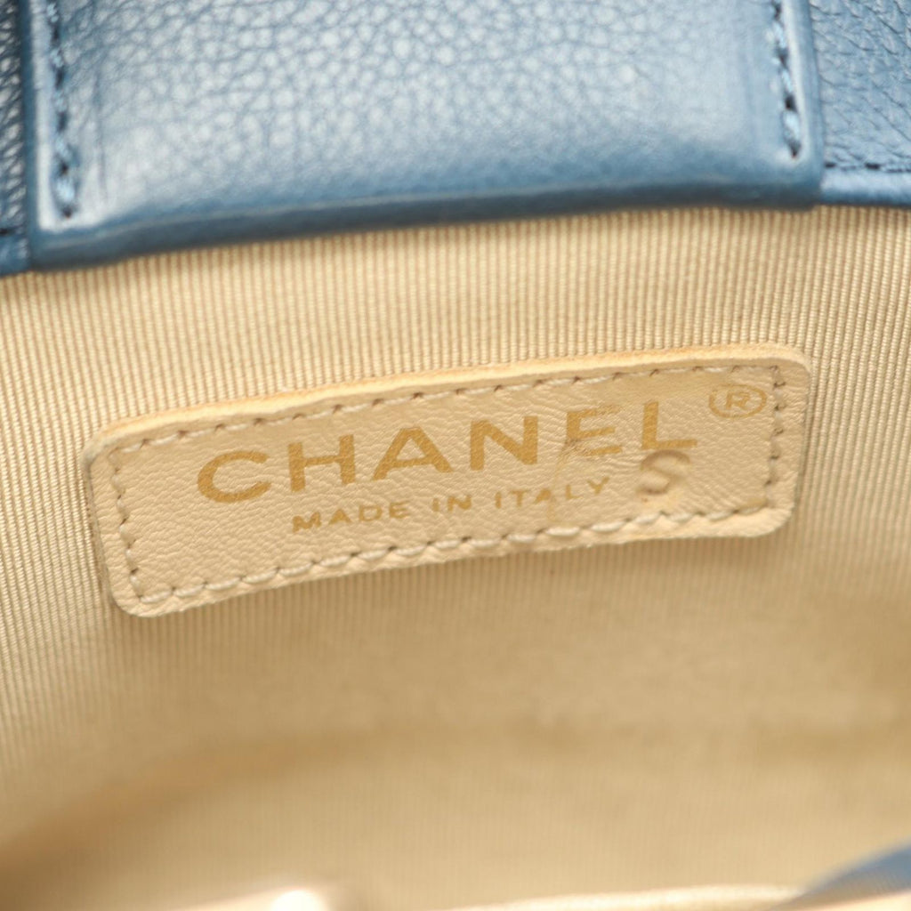 Chanel Shoulder Bag Quilted 2-Way Blue Leather Logo Plate Chain — view 4