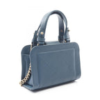 Chanel Shoulder Bag Quilted 2-Way Blue Leather Logo Plate Chain — view 2