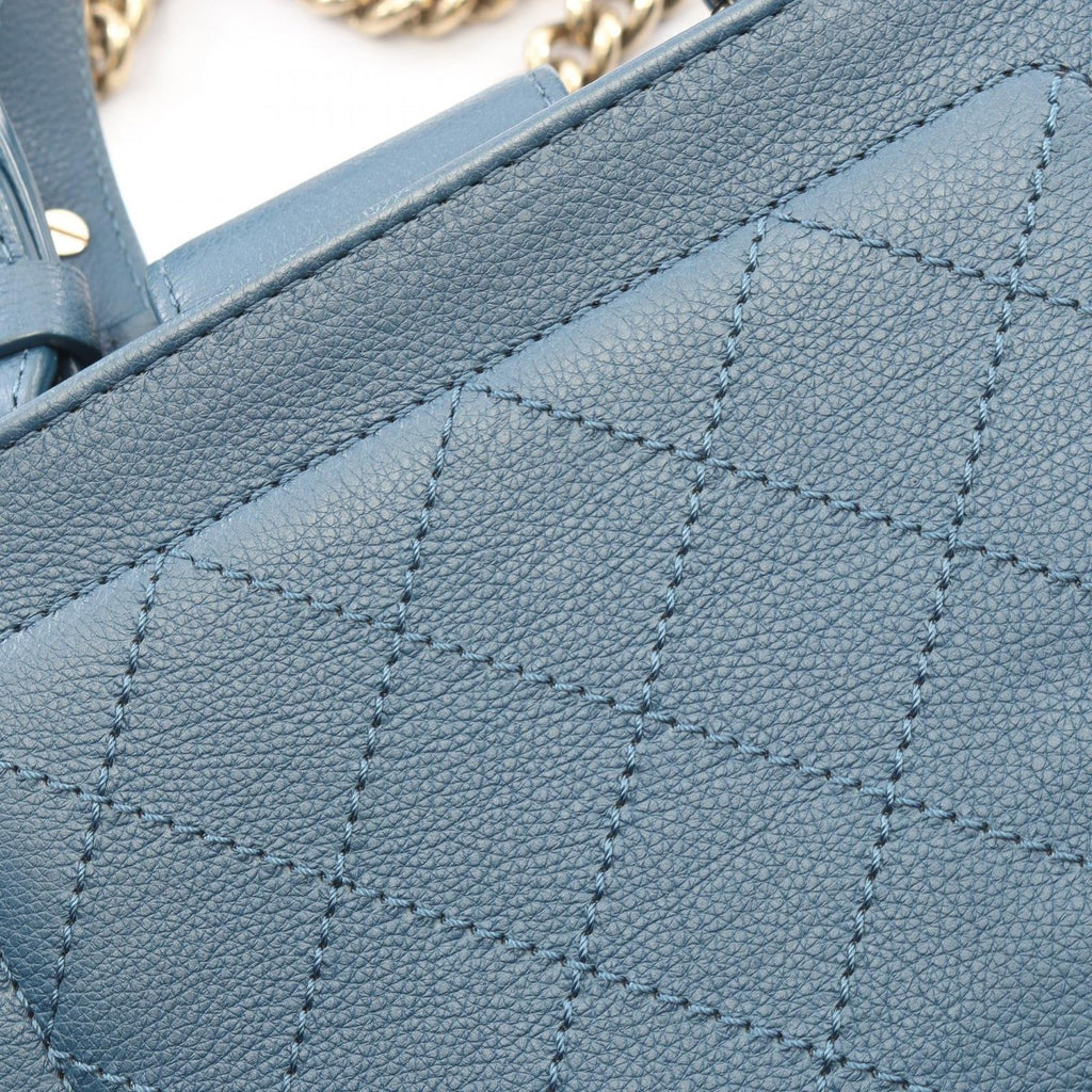 Chanel Shoulder Bag Quilted 2-Way Blue Leather Logo Plate Chain — view 8