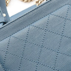 Chanel Shoulder Bag Quilted 2-Way Blue Leather Logo Plate Chain — view 8