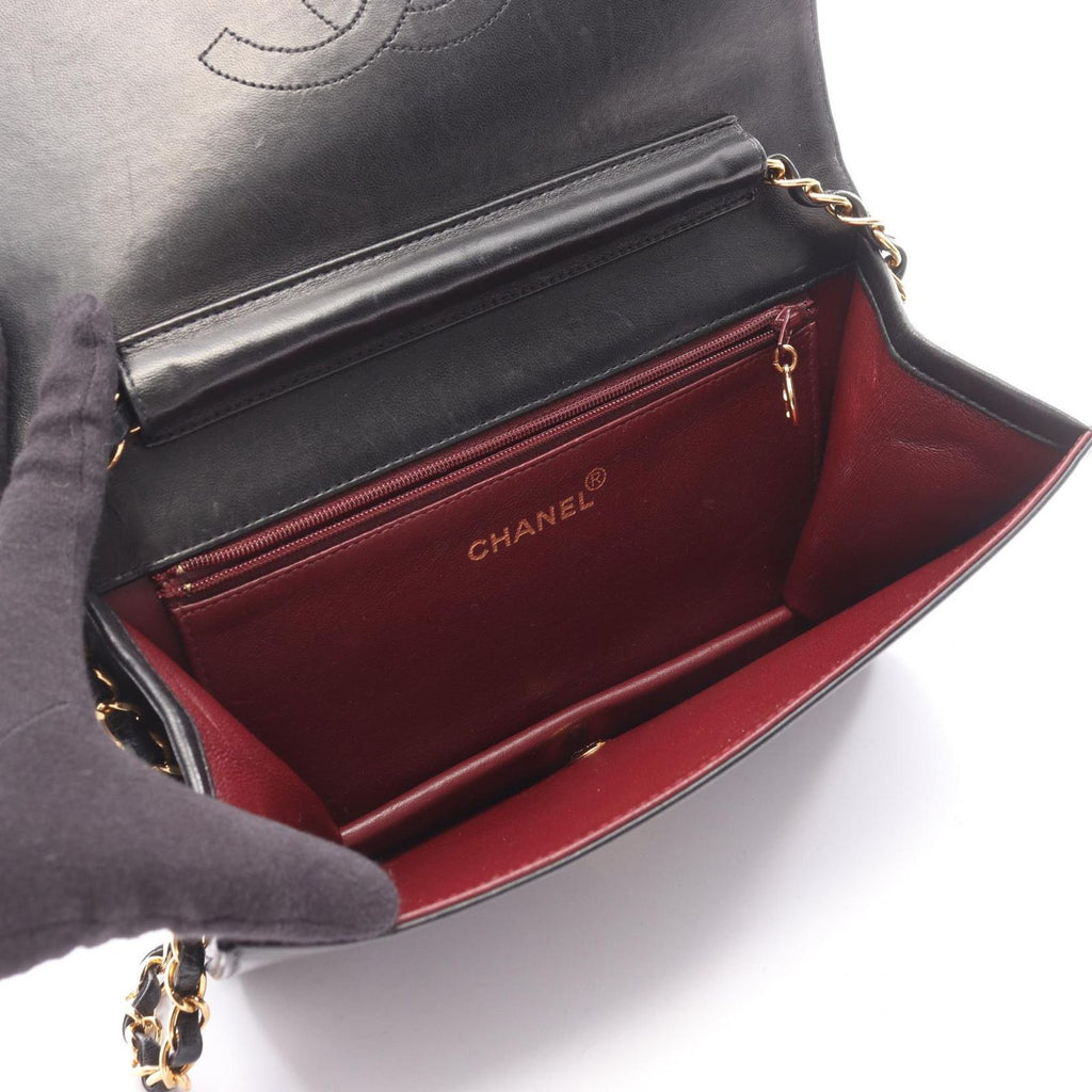 Chanel Shoulder Bag Quilted Full Flap Push Lock Black Lambskin Chain — view 3