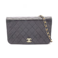 Chanel Shoulder Bag Quilted Full Flap Push Lock Black Lambskin Chain