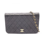 Chanel Shoulder Bag Quilted Full Flap Push Lock Black Lambskin Chain
