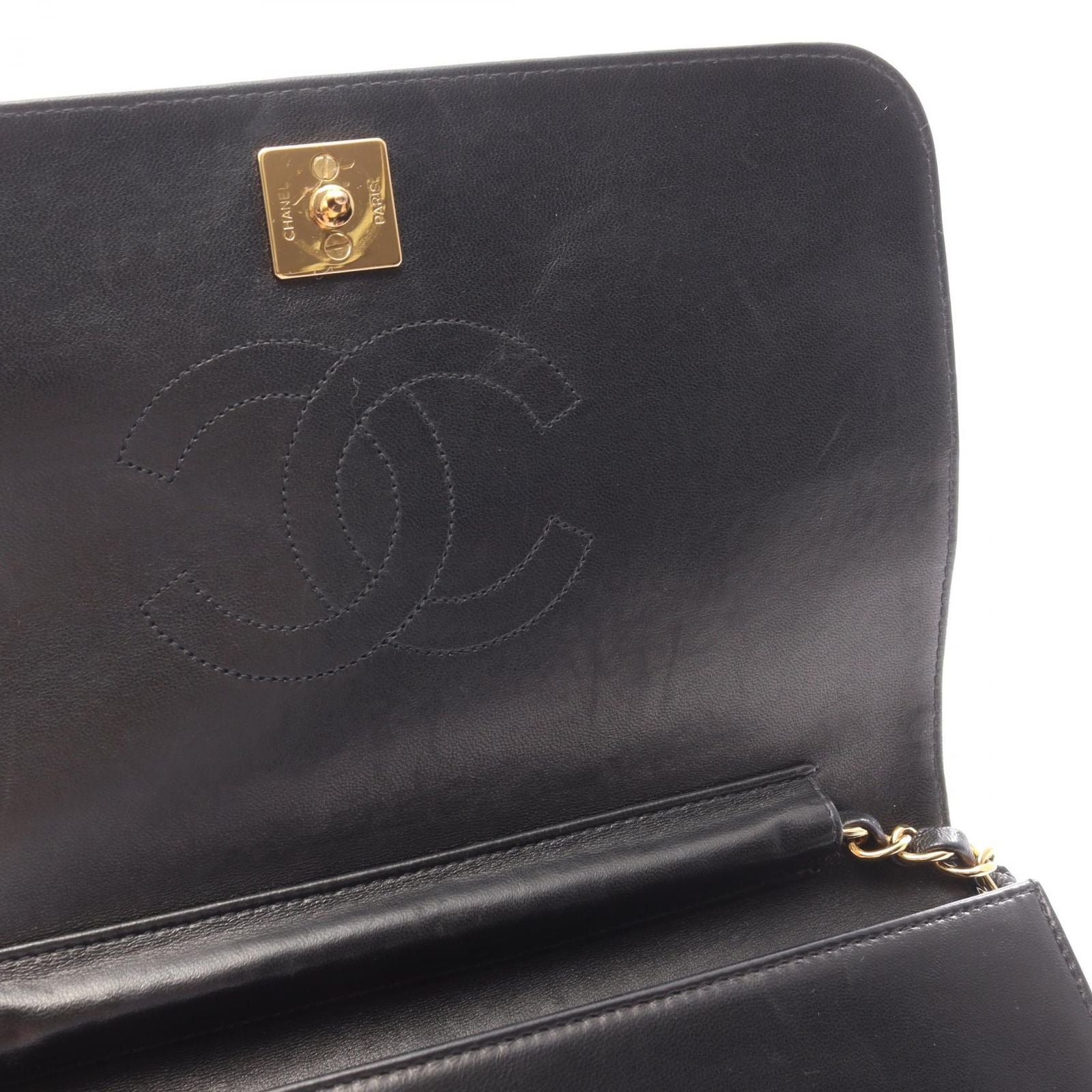 Chanel Shoulder Bag Quilted Full Flap Push Lock Black Lambskin Chain — view 7