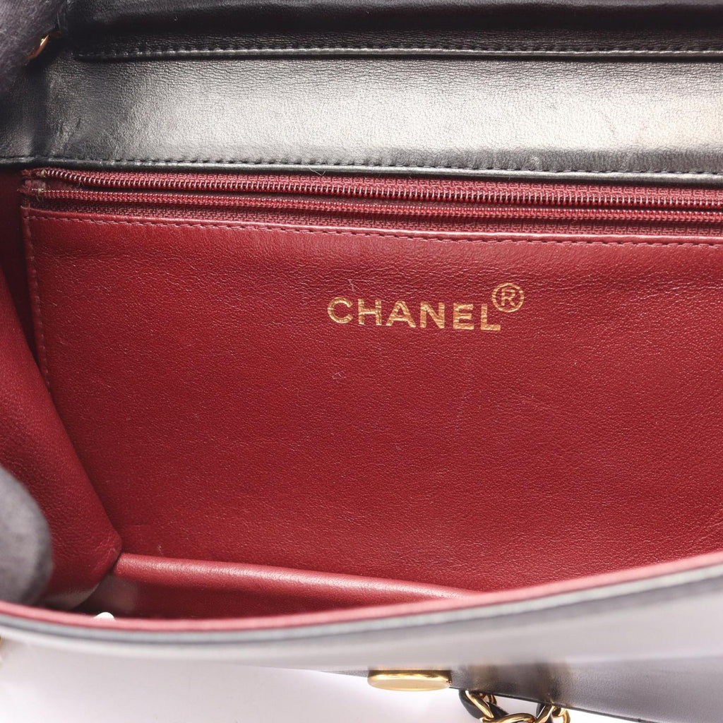 Chanel Shoulder Bag Quilted Full Flap Push Lock Black Lambskin Chain — view 6