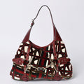 Gucci Horsebit Hobo Red Multicolor Velour Leather Silver