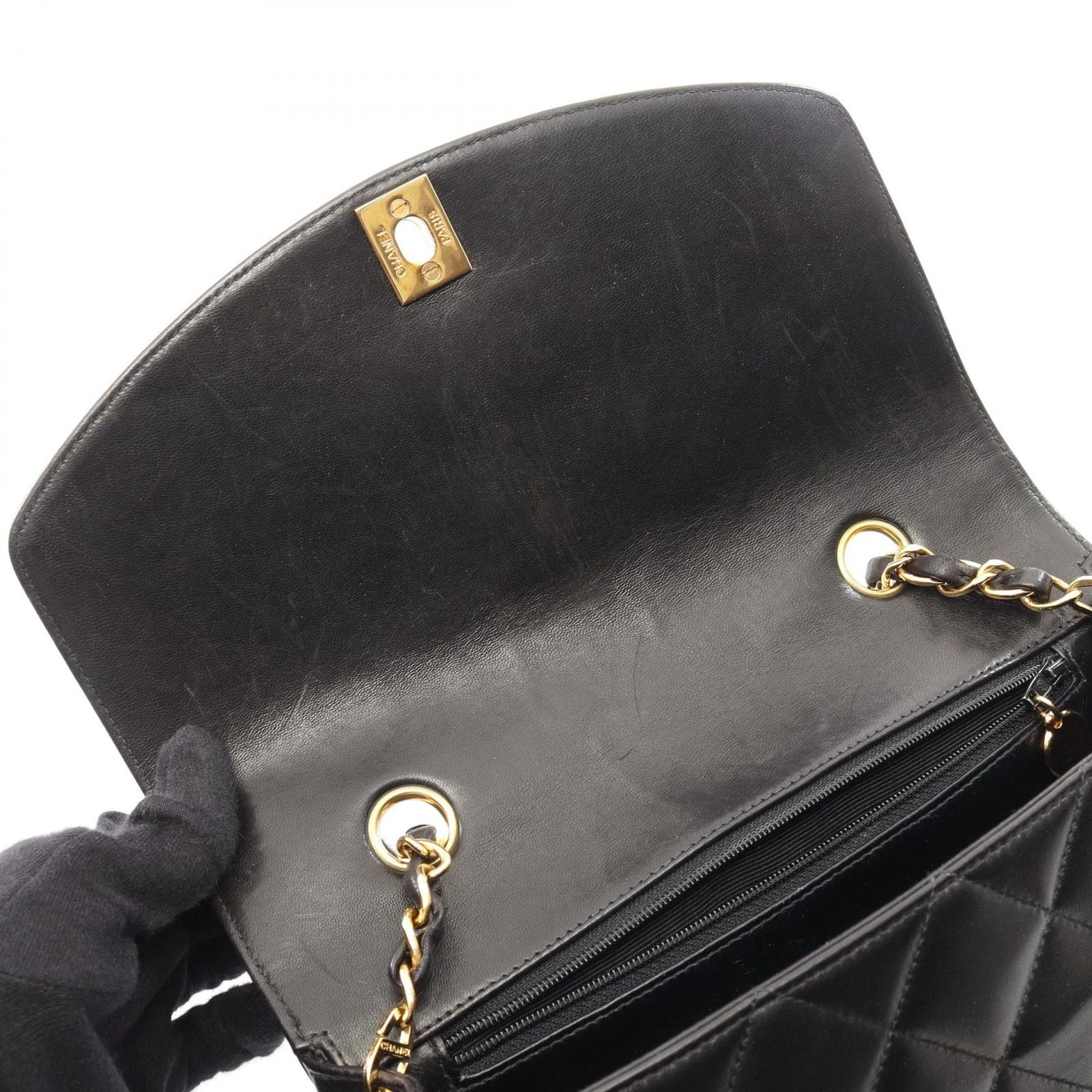 Chanel Shoulder Bag Quilted Diana Flap Black Lambskin Chain — view 6