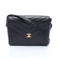Chanel Shoulder Bag Blanc Stitch Black Lambskin
