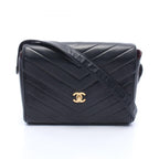 Chanel Shoulder Bag Blanc Stitch Black Lambskin