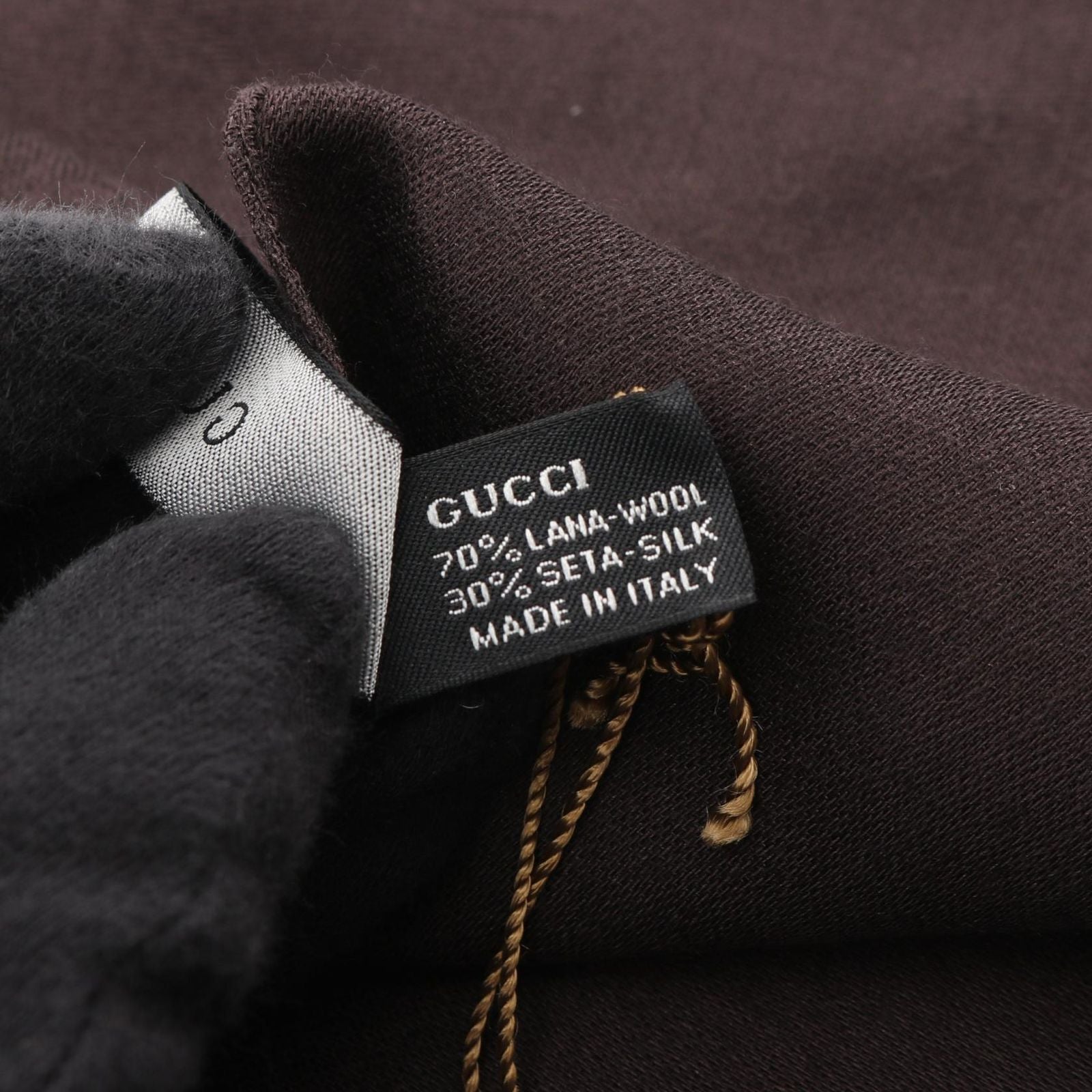 Gucci Shawl GG Pattern Dark Brown Wool Silk Scarf — view 4