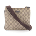 Gucci Shoulder Bag GG Supreme Beige Dark Brown Canvas Leather