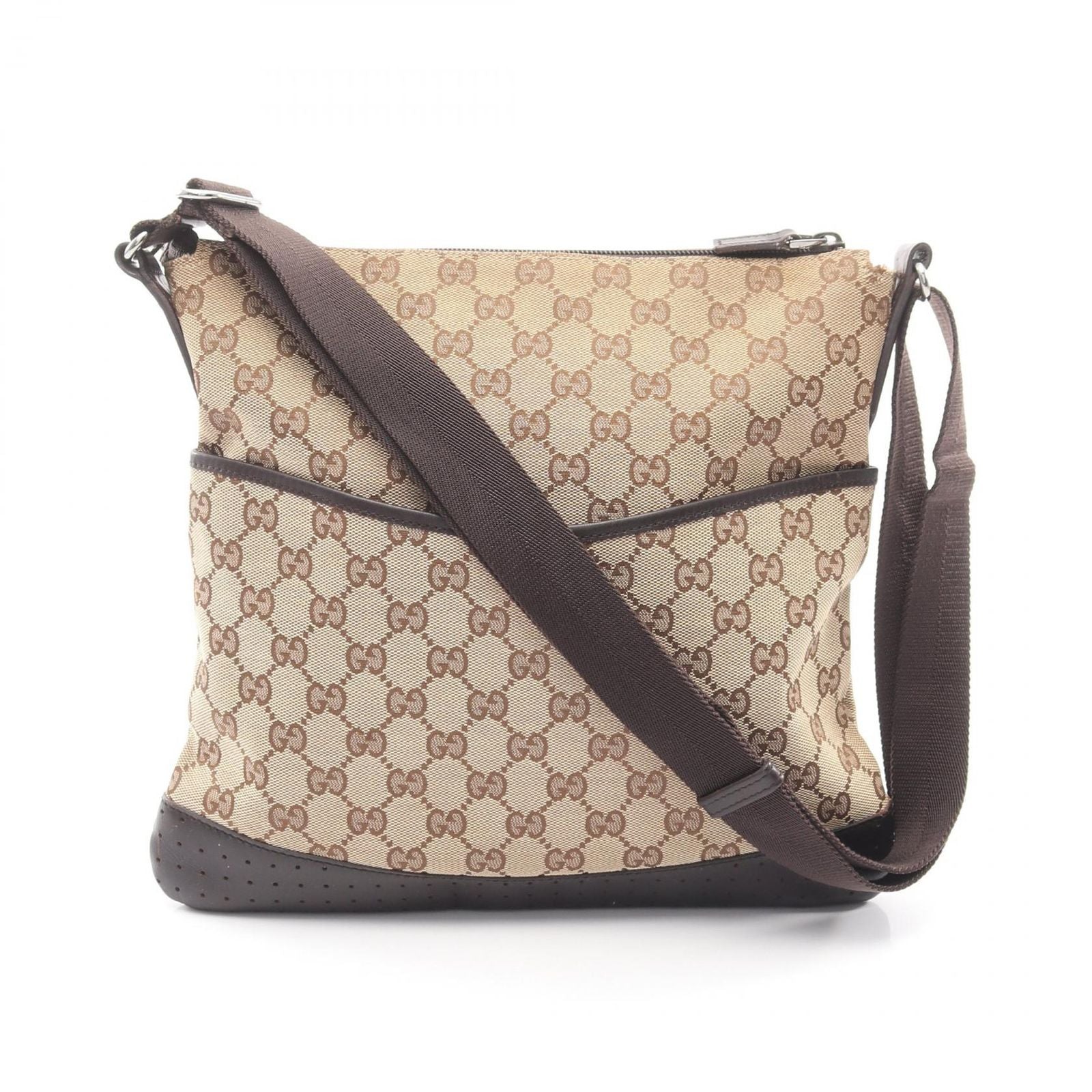 Gucci Shoulder Bag GG Canvas Beige Dark Brown