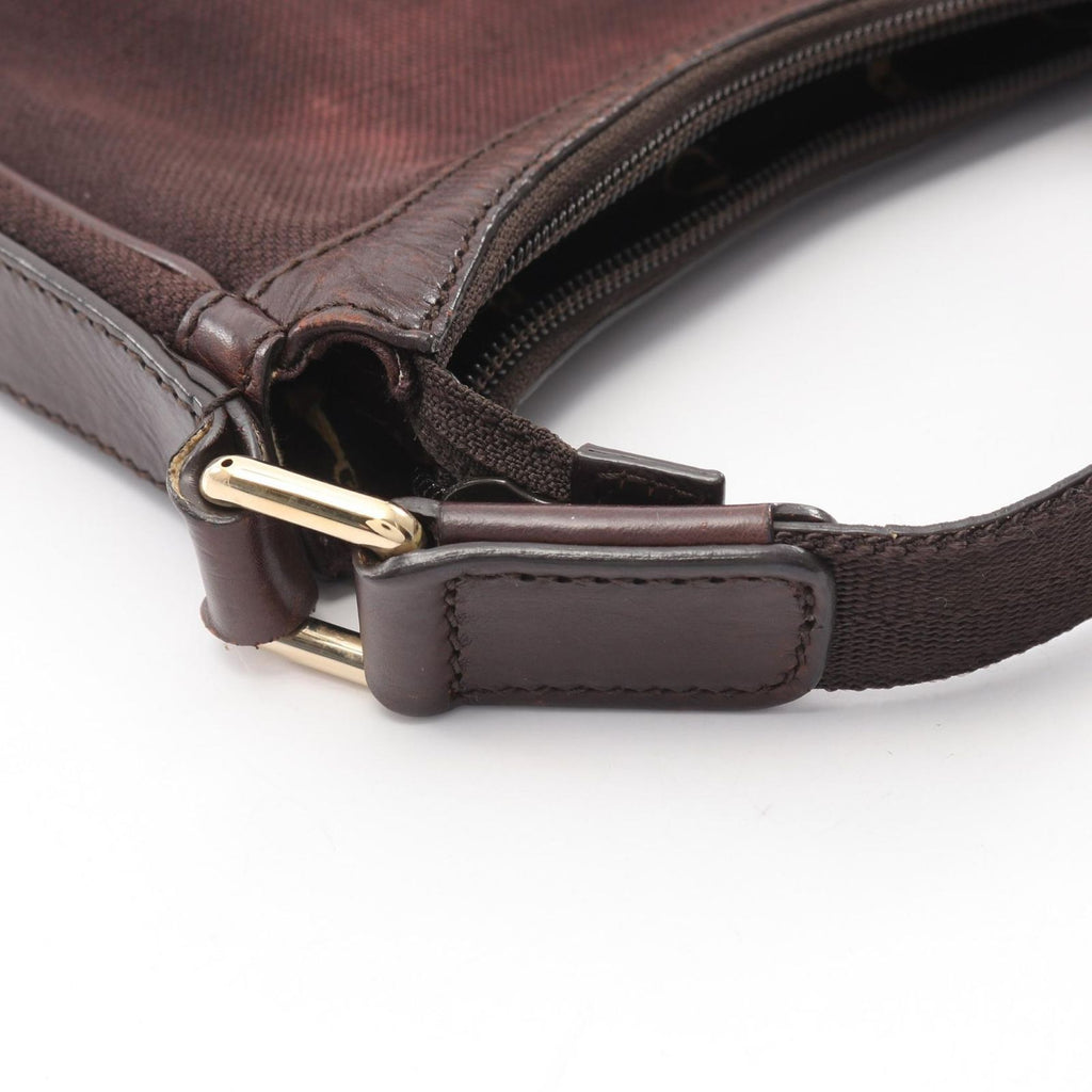 Gucci Shoulder Bag Dark Brown Canvas Leather — view 8
