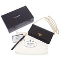 Prada Leather Chain Wallet Saffiano Black Gold 2-Way