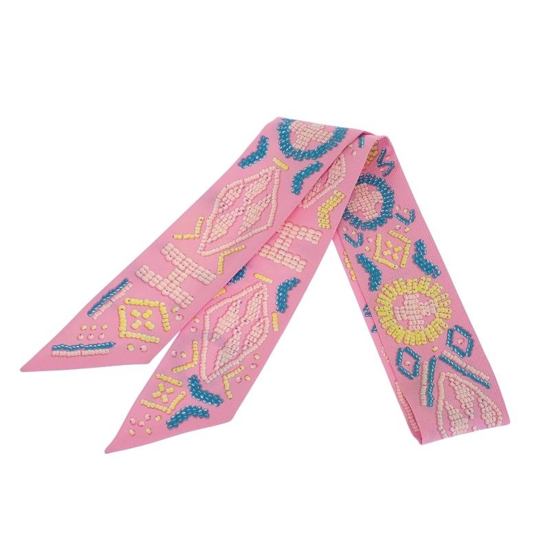 Hermes Kelly en Perles Scarf Silk Pink Blue — view 2