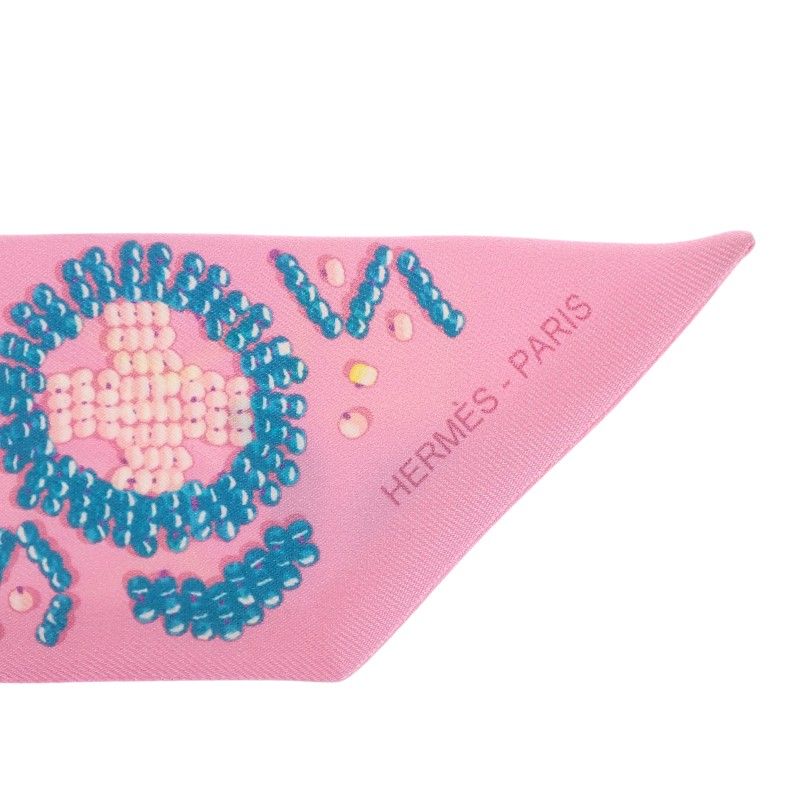 Hermes Kelly en Perles Scarf Silk Pink Blue — view 5
