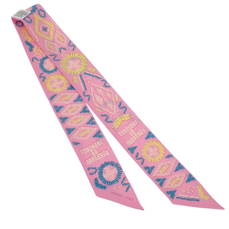 Hermes Kelly en Perles Scarf Silk Pink Blue — view 4