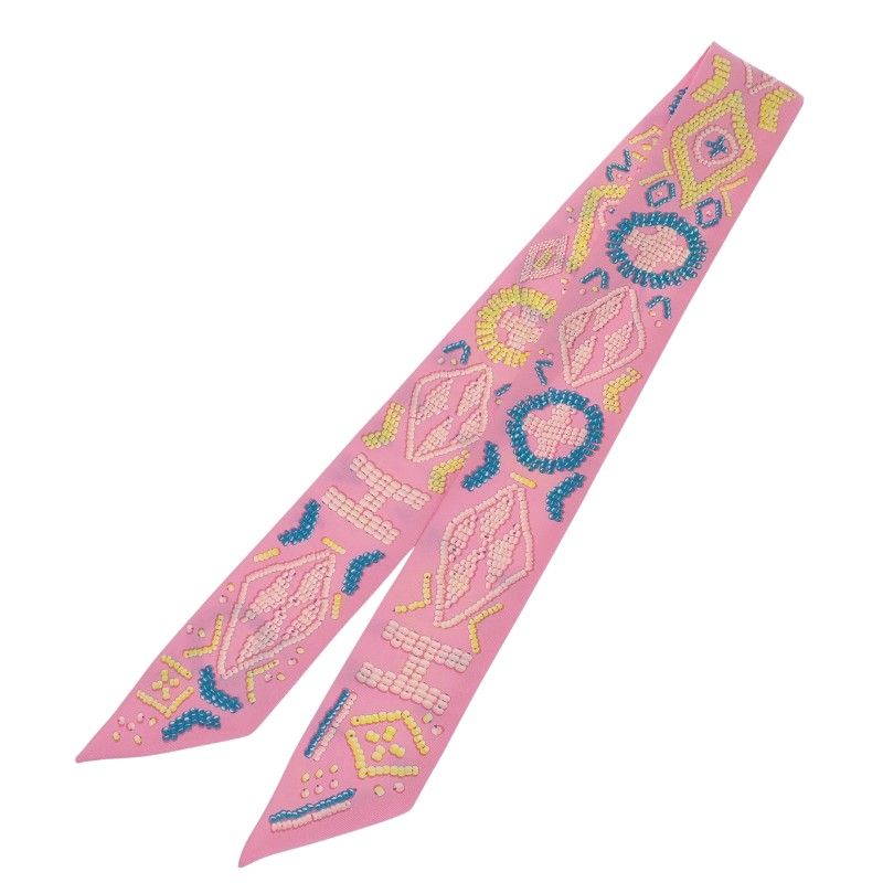 Hermes Kelly en Perles Scarf Silk Pink Blue — view 3