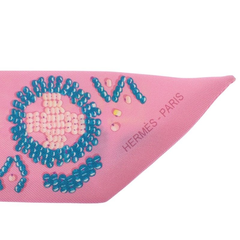 Hermes Kelly en Perles Scarf Silk Pink Blue — view 5