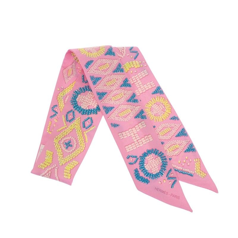 Hermes Kelly en Perles Scarf Silk Pink Blue — view 2