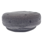 Hermes Santo Honore Charm Beret 58 Cashmere Leather Charbon Gray Hat