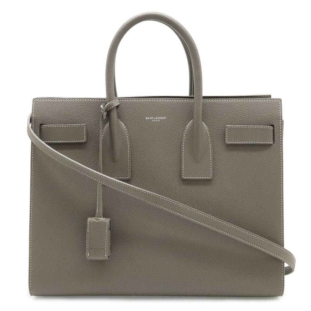 Saint Laurent Paris YSL Sac Dojour Small Handbag 2-Way Shoulder Leather Gray