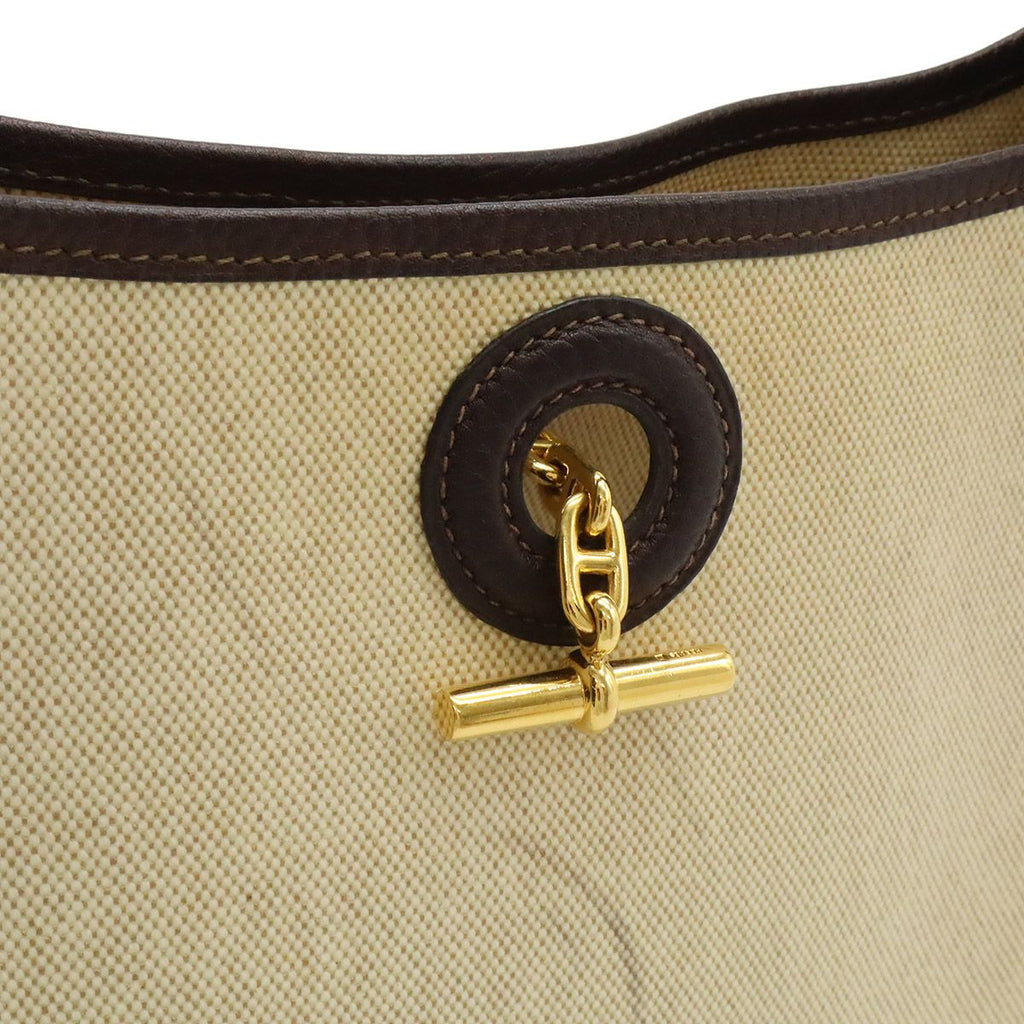 Hermes Vespa PM Shoulder Bag Crossbody Toile Ash Leather Beige Dark Brown — view 8