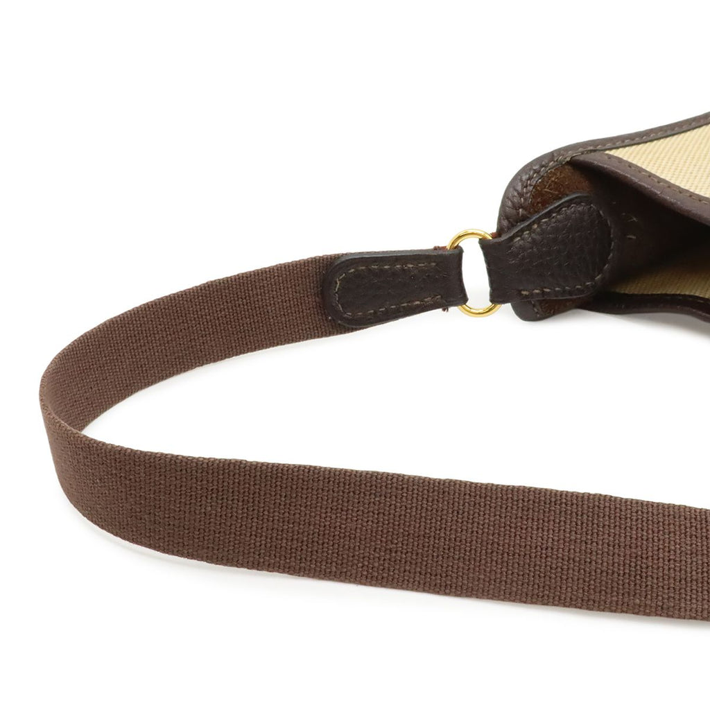 Hermes Vespa PM Shoulder Bag Crossbody Toile Ash Leather Beige Dark Brown — view 4