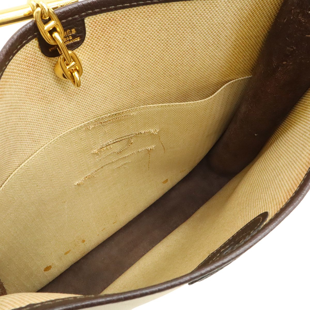 Hermes Vespa PM Shoulder Bag Crossbody Toile Ash Leather Beige Dark Brown — view 6