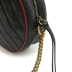 Gucci GG Marmont Round Mini Shoulder Bag Chain Quilted Leather Black Red Gold — view 4