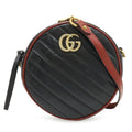 Gucci GG Marmont Round Mini Shoulder Bag Chain Quilted Leather Black Red Gold