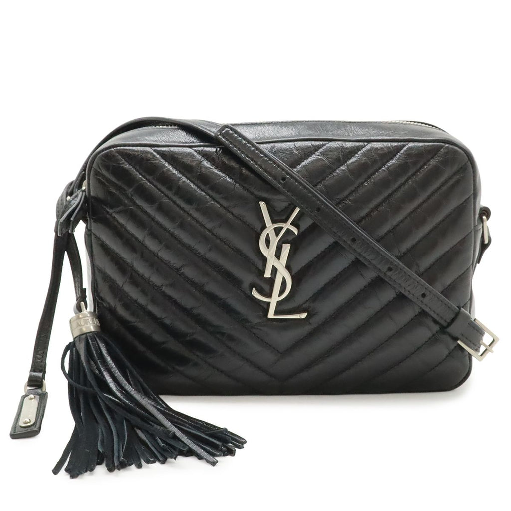 Saint Laurent Paris Yves Camera Bag Pochette Leather Black Silver