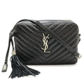 Saint Laurent Paris Yves Camera Bag Pochette Leather Black Silver