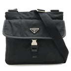 Prada Shoulder Bag Crossbody Nylon Leather Nero Black Silver Overseas Boutique