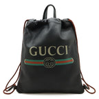 Gucci Print Drawstring Backpack 2-Way Tote Leather Black
