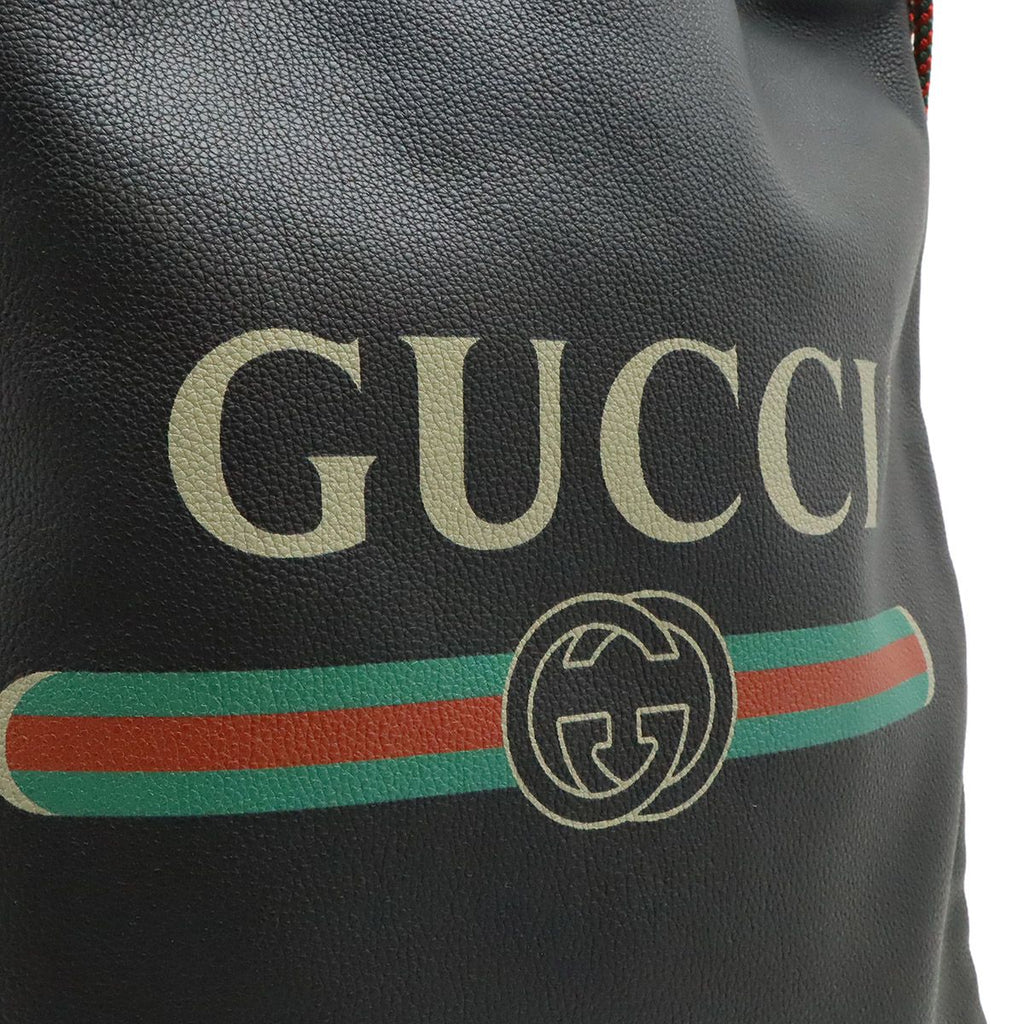 Gucci Print Drawstring Backpack 2-Way Tote Leather Black — view 8