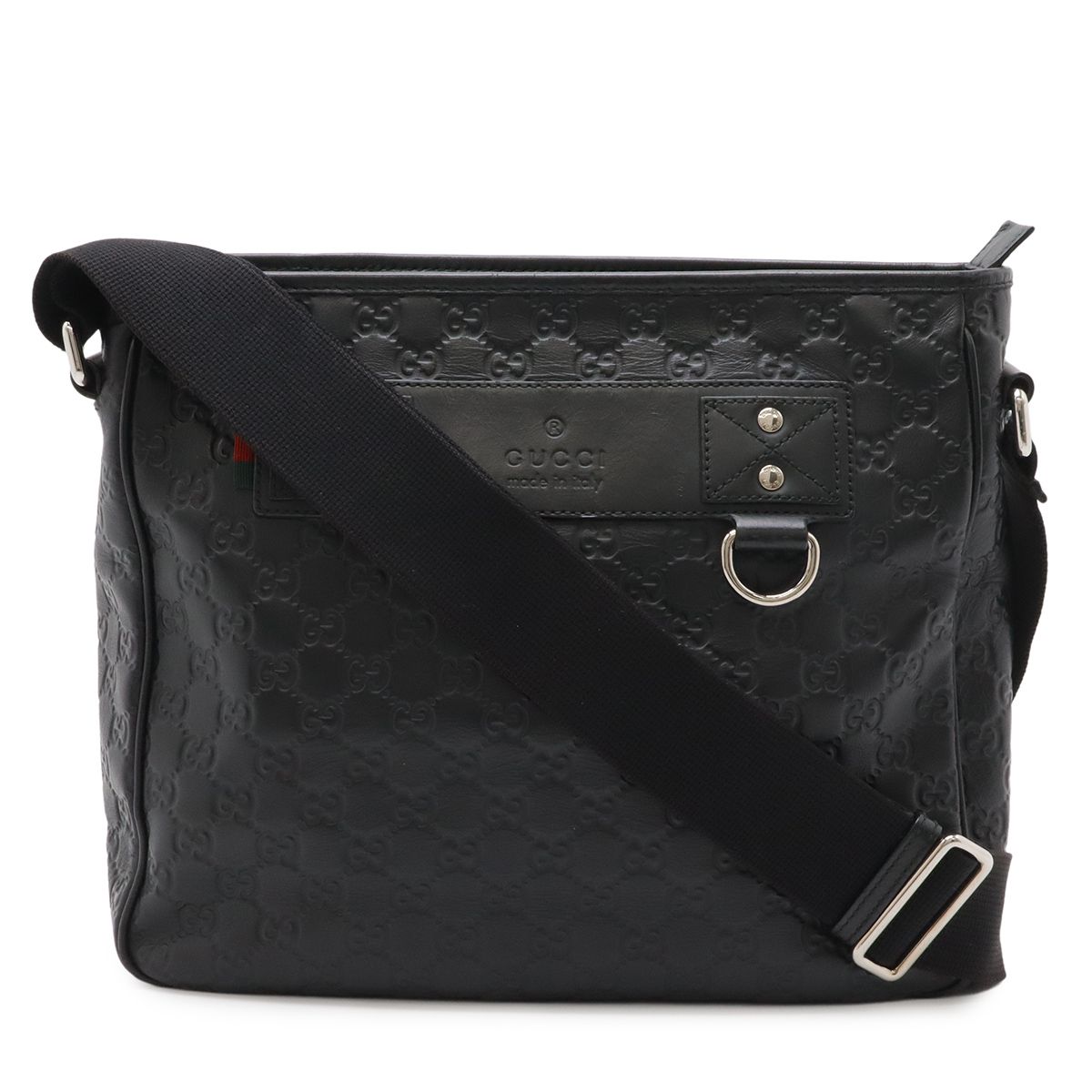 Gucci Guccissima Sherry Line Shoulder Bag Rubber Coating Leather Black Silver