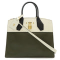 Louis Vuitton City Steamer MM 2-Way Shoulder Bag Bicolor Leather Khaki Ivory