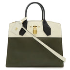 Louis Vuitton City Steamer MM 2-Way Shoulder Bag Bicolor Leather Khaki Ivory