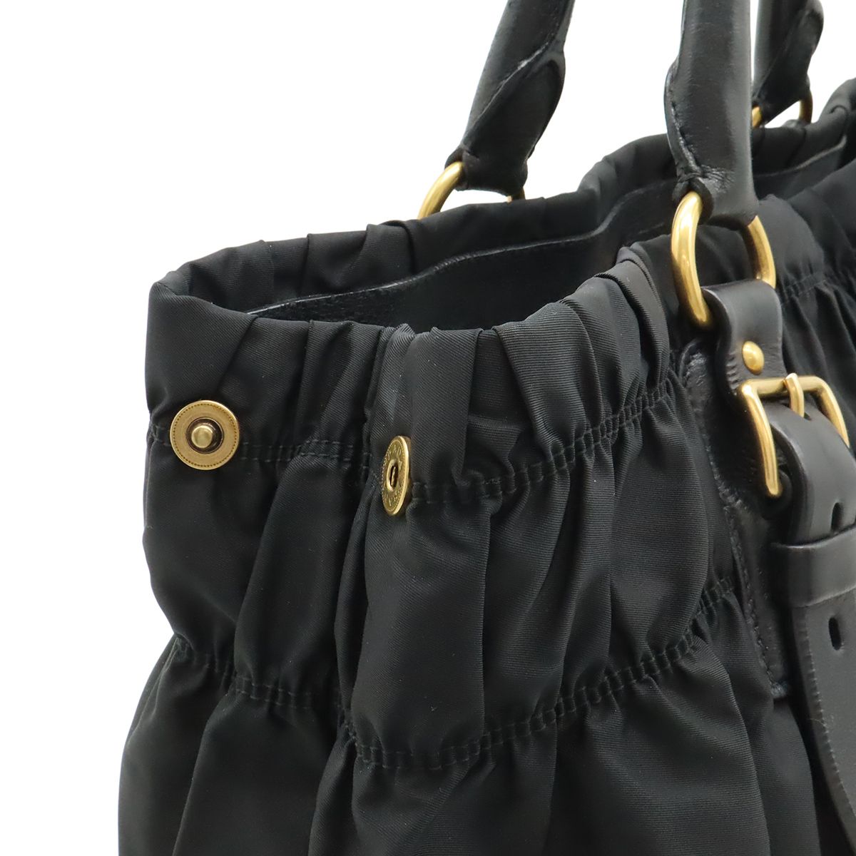 Prada Gather Tote Nylon Leather Nero Black Gold — view 5