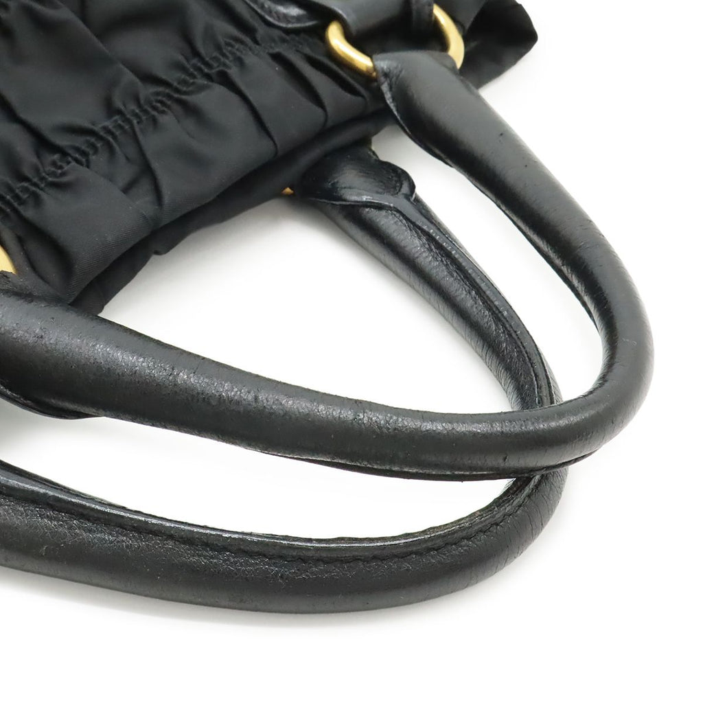 Prada Gather Tote Nylon Leather Nero Black Gold — view 4