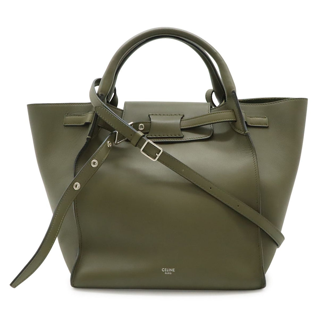Celine Big Small 2-Way Shoulder Bag Crossbody Leather Olive Green Silver