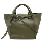 Celine Big Small 2-Way Shoulder Bag Crossbody Leather Olive Green Silver