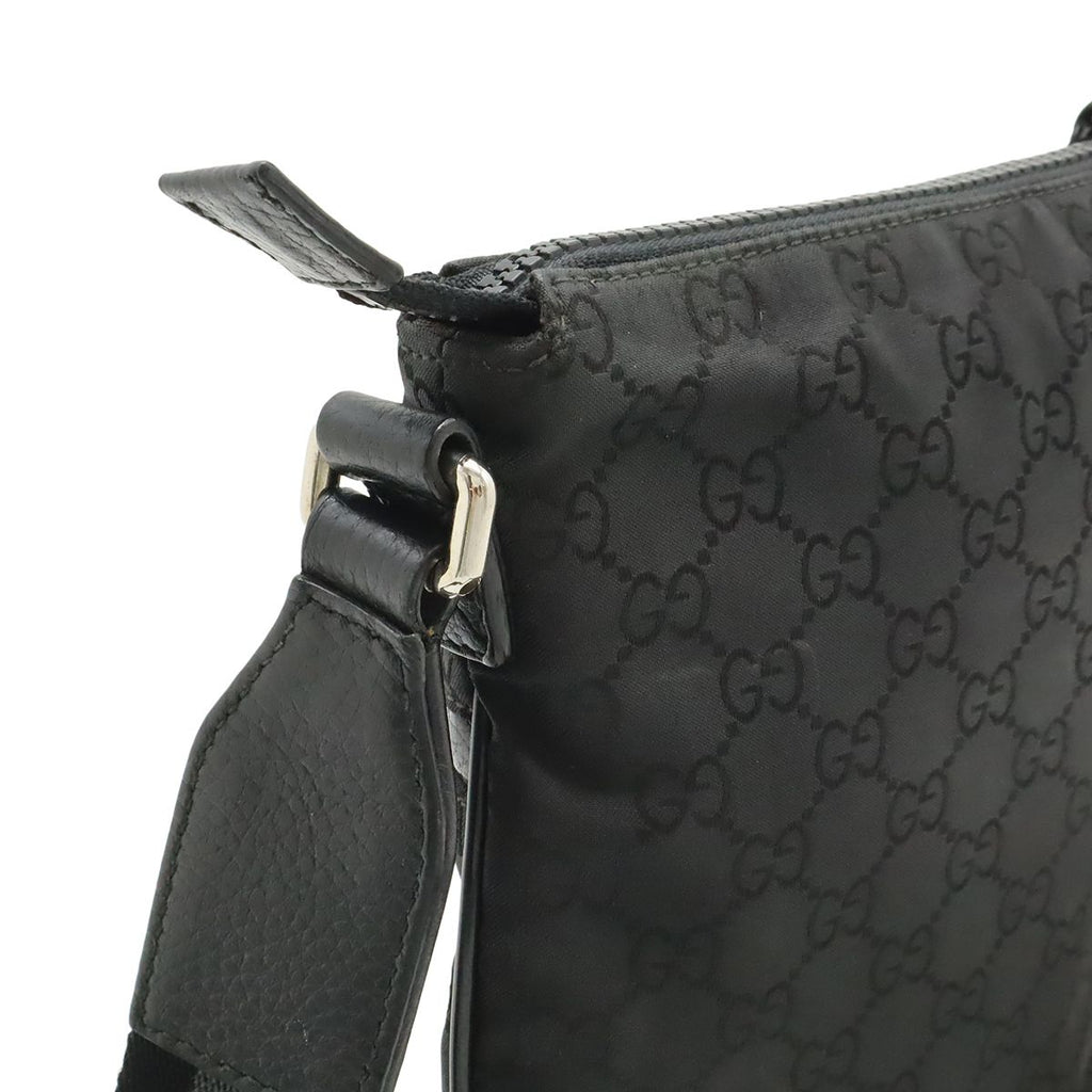 Gucci GG Nylon Shoulder Bag Crossbody Depth Leather Black Gray Silver — view 7