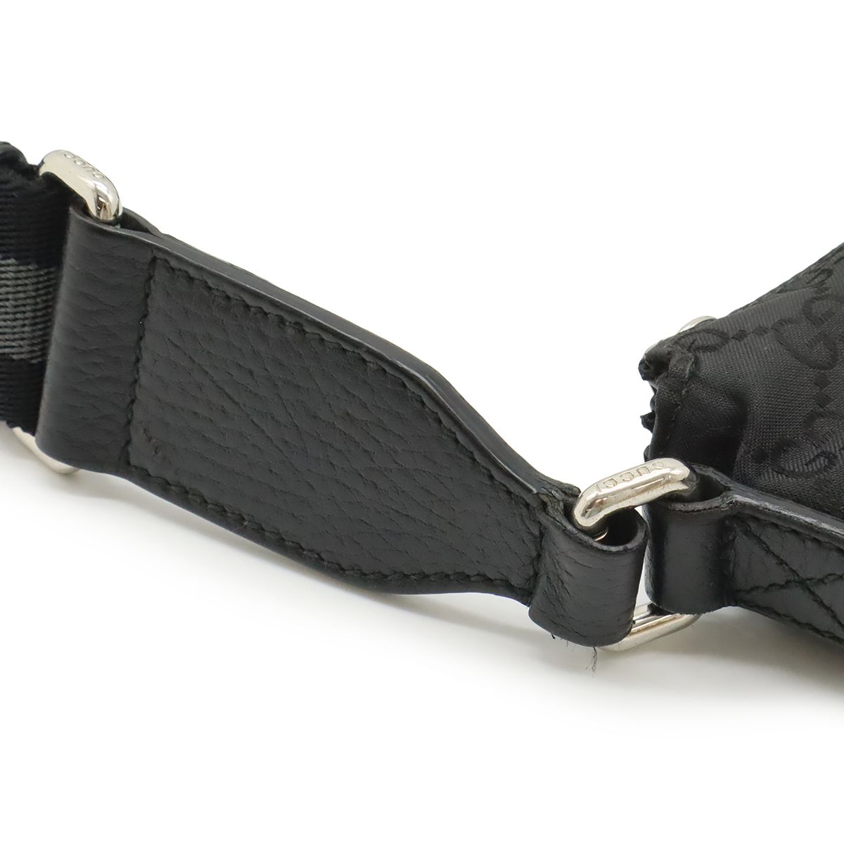 Gucci GG Nylon Shoulder Bag Crossbody Depth Leather Black Gray Silver — view 8