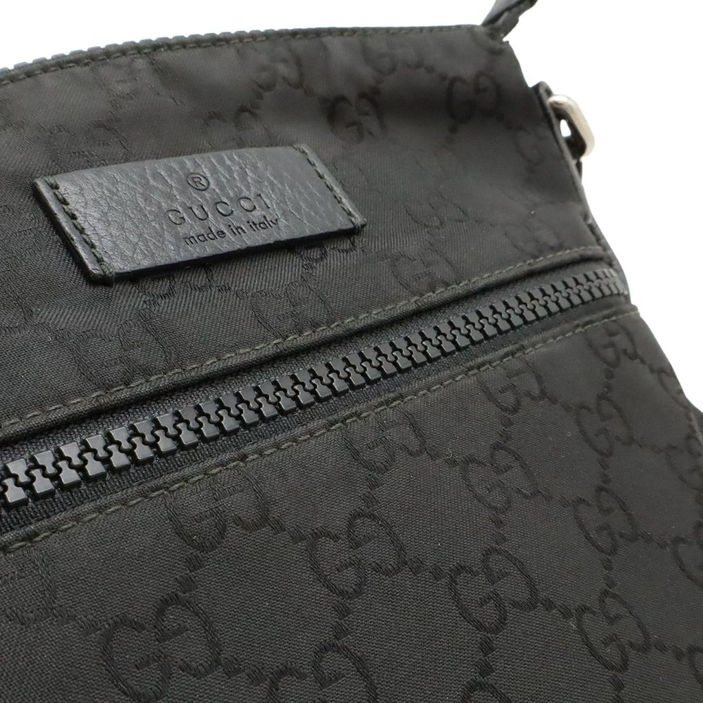 Gucci GG Nylon Shoulder Bag Crossbody Depth Leather Black Gray Silver — view 9