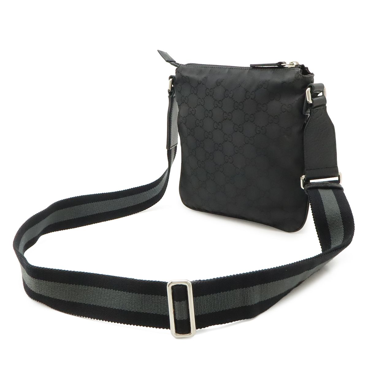 Gucci GG Nylon Shoulder Bag Crossbody Depth Leather Black Gray Silver — view 2