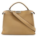 Fendi Peekaboo Essential 2-Way Shoulder Bag Leather Beige Silver