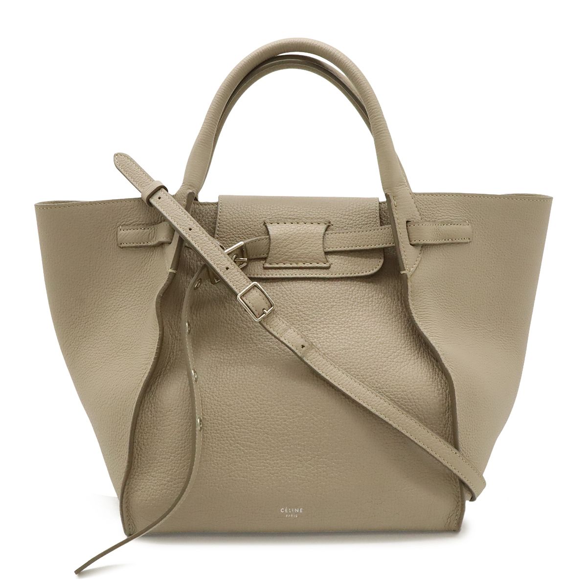Celine Big Small 2-Way Shoulder Bag Crossbody Leather Gray Silver